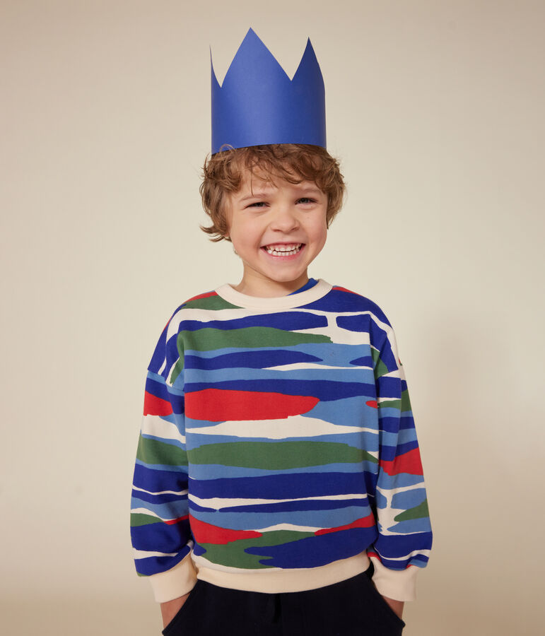 Maglia in tessuto felpato bambino ecru/rosso