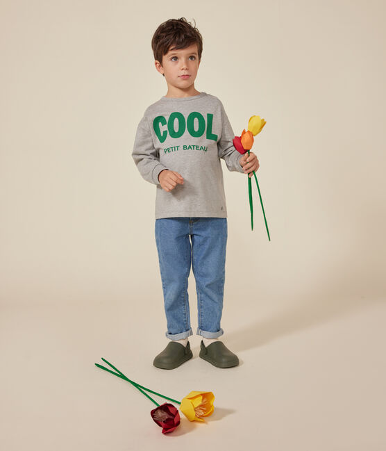 T-shirt a maniche lunghe in jersey sottile bambino grigio CHATON CHINE