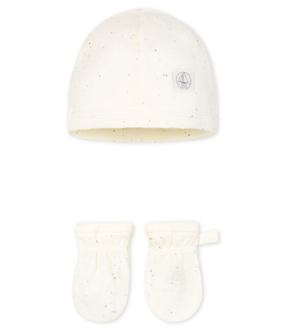 Confezione con cuffietta e muffole bebè in tubique variante 1