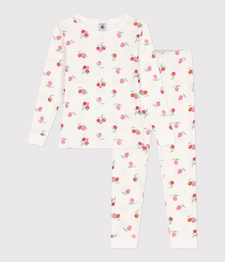 Pigiama per bambini molto aderente in cotone stampato bianco/rosa/multicolore