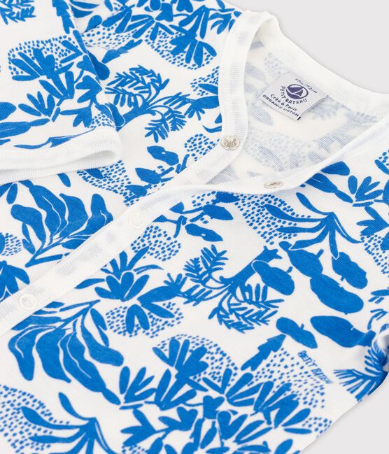 Tutina pigiama stampa vegetale bebè in cotone bianco MARSHMALLOW/blu BRASIER
