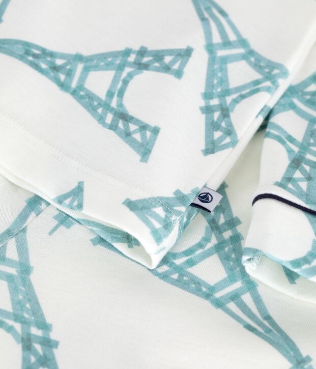 Pigiama in cotone con bottoni e stampa bambino bianco/multicolore