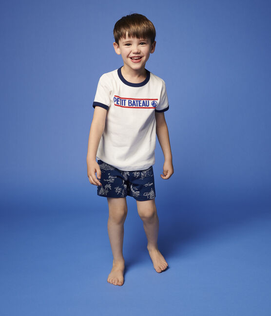 Pigiama corto tela di Jouy Parigi bambino in cotone blu MEDIEVAL/bianco MULTICO