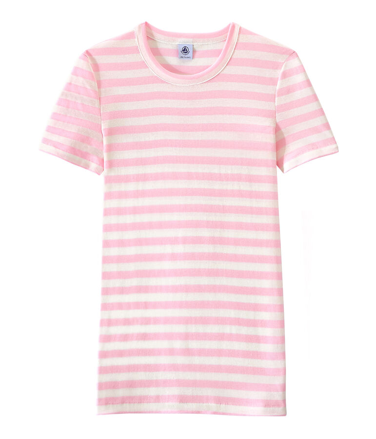 T-shirt donna in costina originale 1x1 rigata rosa BABYLONE/bianco MARSHMALLOW