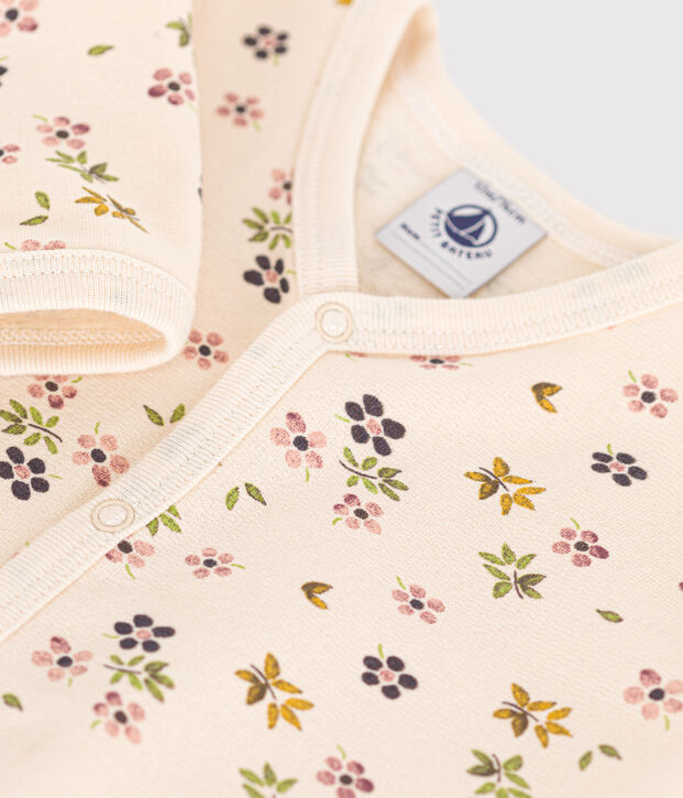 Pigiama in tessuto felpato spazzolato con stampa a fiori neonato ecru/multicolore
