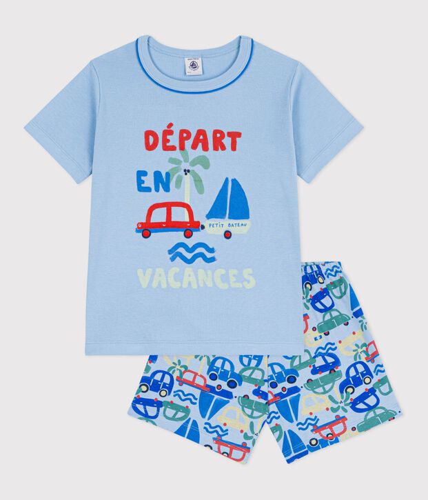 Pigiama corto in cotone con automobili stampate bambino blu/multicolore