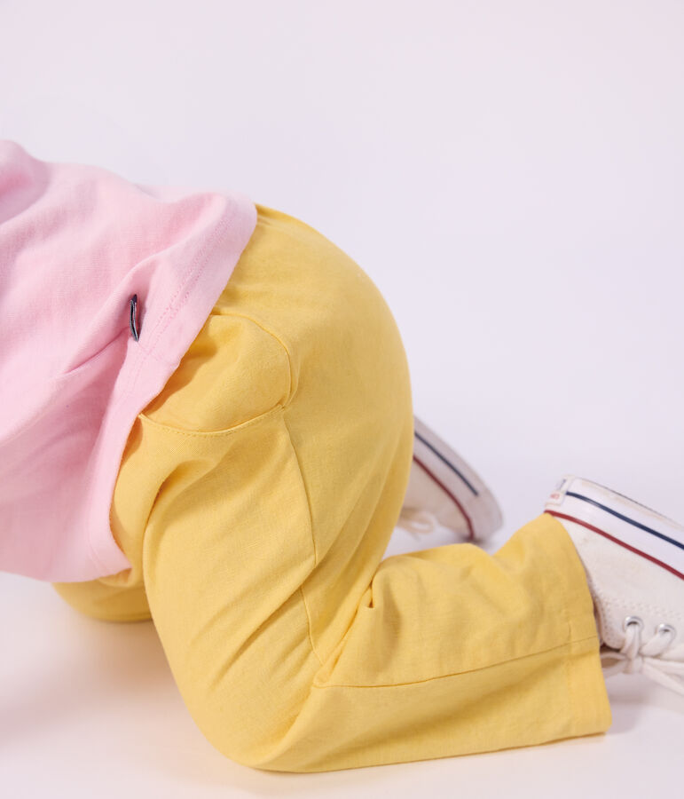 Pantaloni in cotone/lino tinta unita neonato giallo