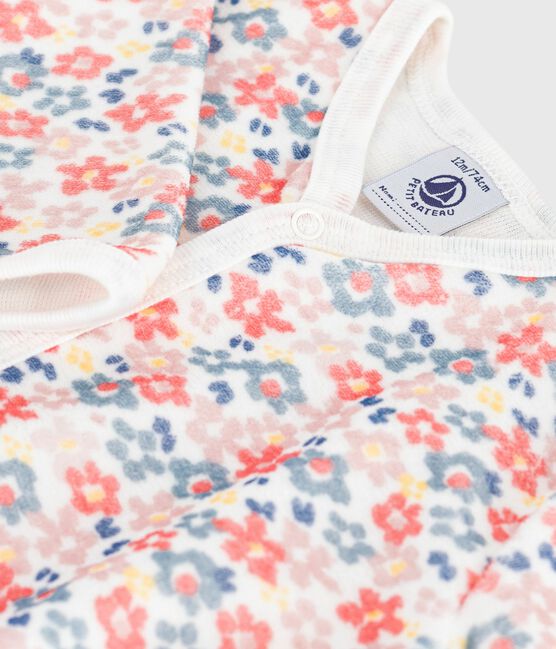 Pigiama in ciniglia con stampa a fiori neonato bianco MARSHMALLOW/bianco MULTICO
