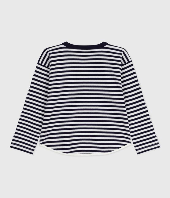 T-shirt a maniche lunghe in cotone a righe bambino blu SOIR/ MILK