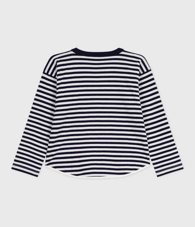 T-shirt a maniche lunghe in cotone a righe bambino blu/ecru