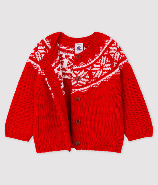 Cardigan 100% lana bebè rosso TERKUIT/bianco MARSHMALLOW