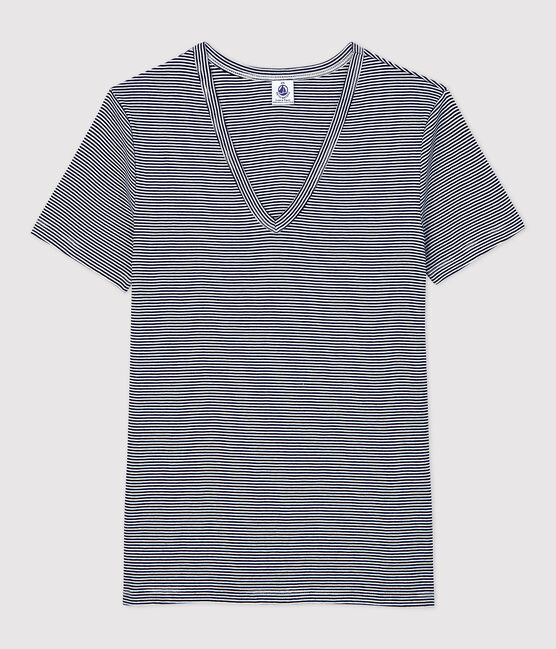 T-shirt L'ICONIQUE scollo a V in cotone da donna blu SMOKING/bianco MARSHMALLOW