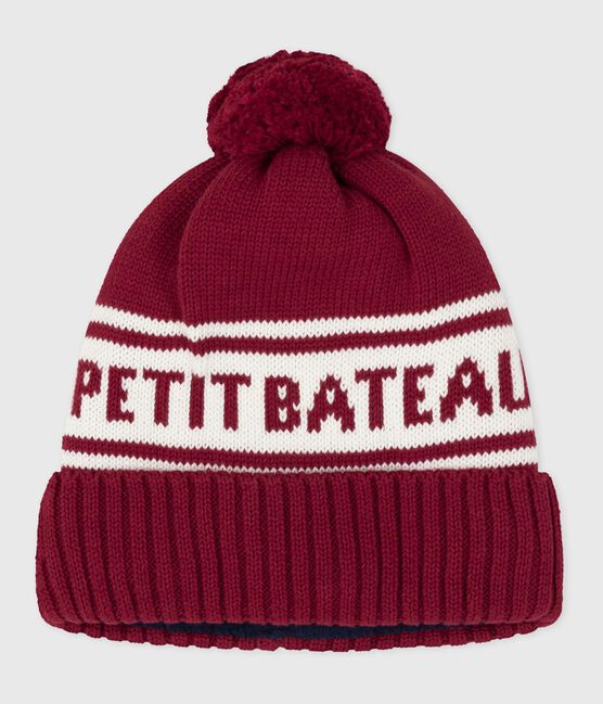 Cuffietta in maglia foderata in pile Petit Bateau bambino rosso AMARANTE/ MARSHMALLOW