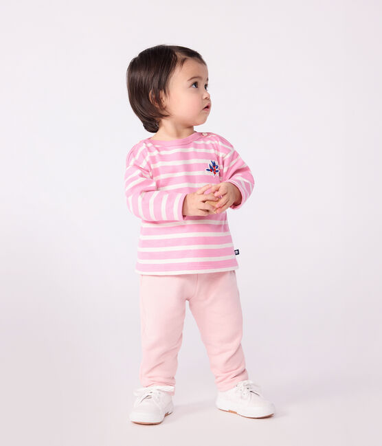 Marinière in cotone neonato rosa BOUDOIR/ MILK