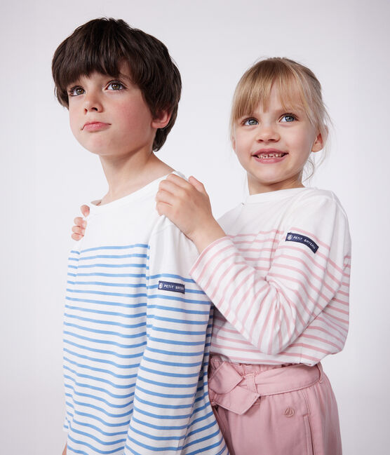 Marinière a maniche lunghe in cotone bambino bianco MARSHMALLOW/rosa CHARME