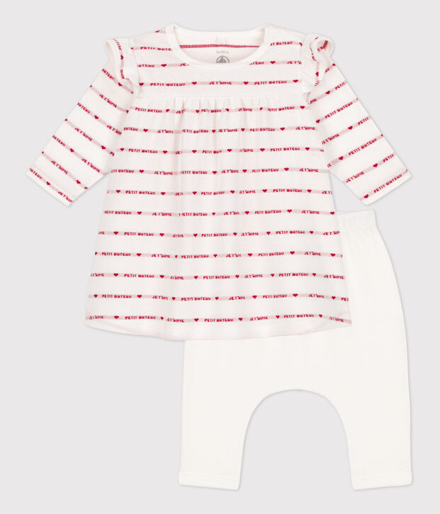 Abito leggings jacquard per b&eacute;b&eacute; in cotone bianco/rosso