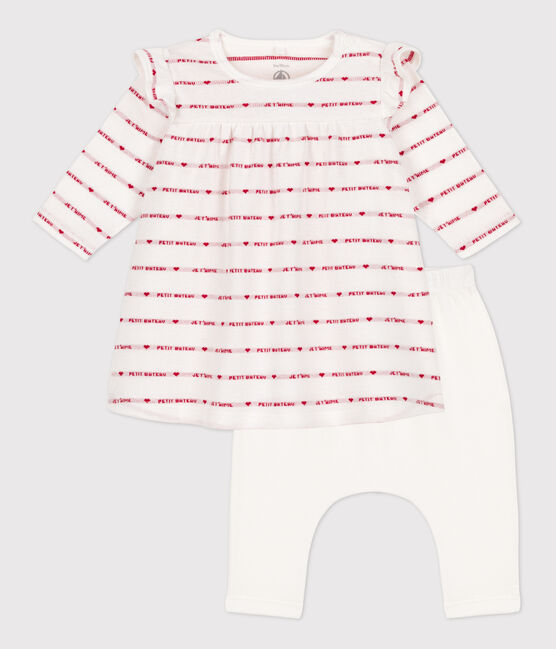 Abito leggings jacquard per bébé in cotone bianco MARSHMALLOW/rosso TERKUIT