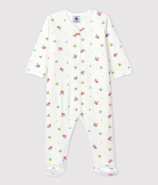 Tutina pigiama a fiori bebè in cotone biologico bianco MARSHMALLOW/bianco MULTICO