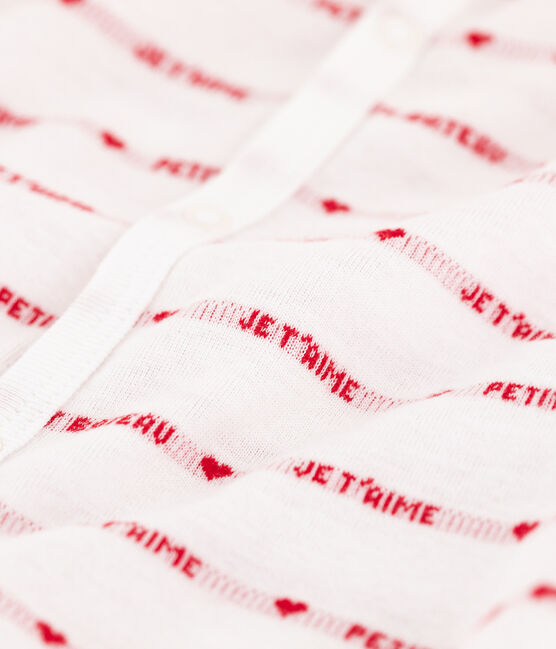 Tutina corta Petit Bateau "je t'aime" a costine. bianco MARSHMALLOW/rosso TERKUIT
