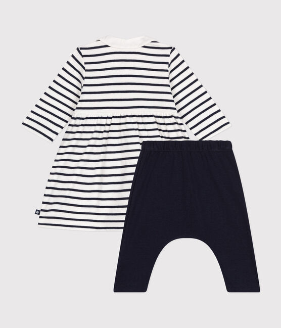 Abito e leggings in cotone neonato bianco MARSHMALLOW/blu SMOKING