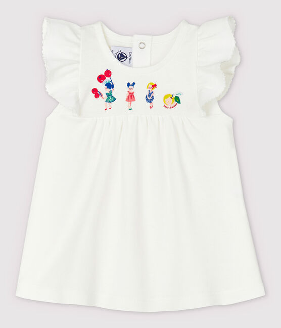 Blusa manica corta in cotone bebè femmina bianco MARSHMALLOW
