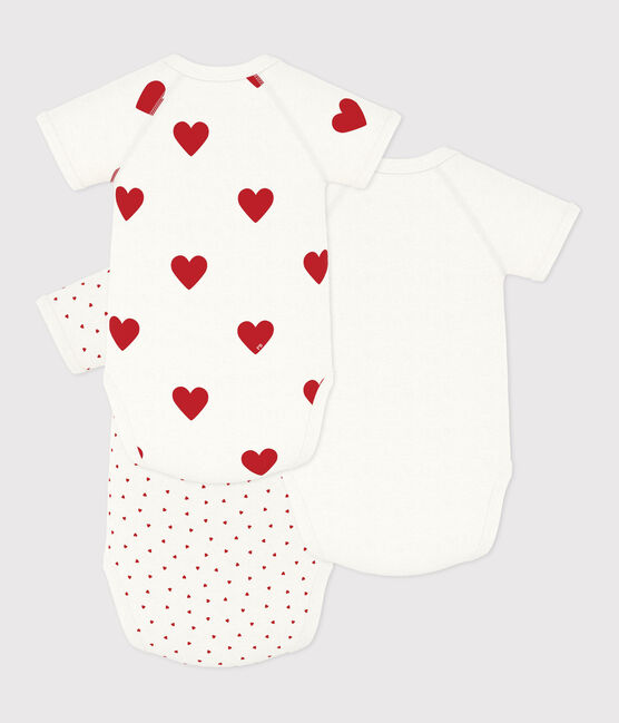 Confezione da 3 body incrociati a maniche corte in cotone con motivo a cuori neonato variante 1