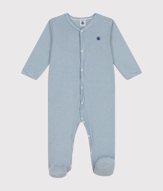 Pigiama fantasia in cotone neonato blu ROVER/bianco MARSHMALLOW