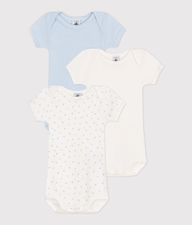 Set da 3 body a maniche corte in cotone con stampa neonato multicolore