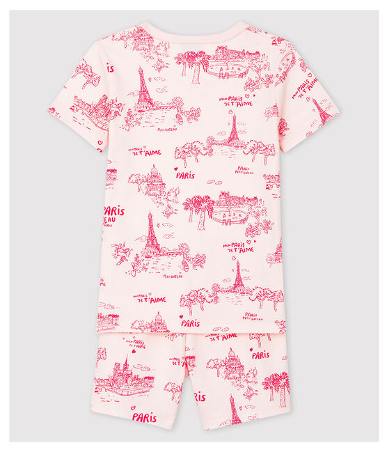 Pigiama corto snugfit tela di Jouy Parigi bambina in cotone rosa FLEUR/rosa GROSEILLER