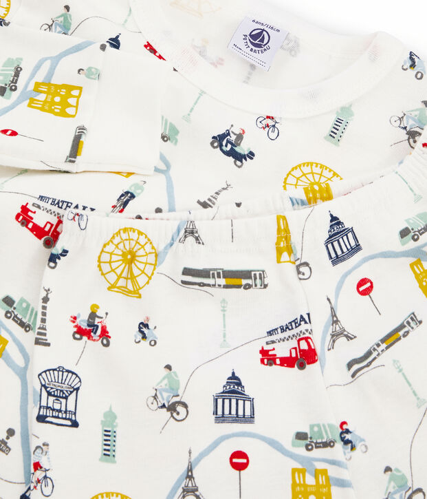 Pigiama bambino a costine bianco/multicolore