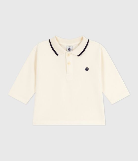 Polo a maniche lunghe in cotone tinta unita neonato ecru MILK
