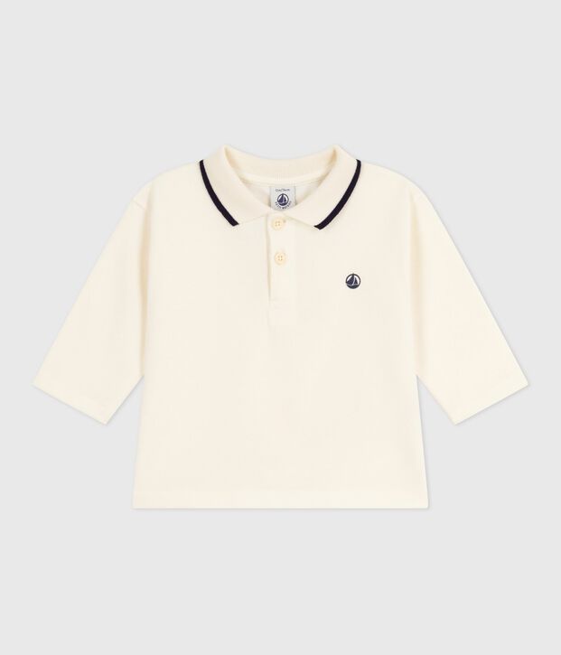 Polo a maniche lunghe in cotone tinta unita neonato MILK