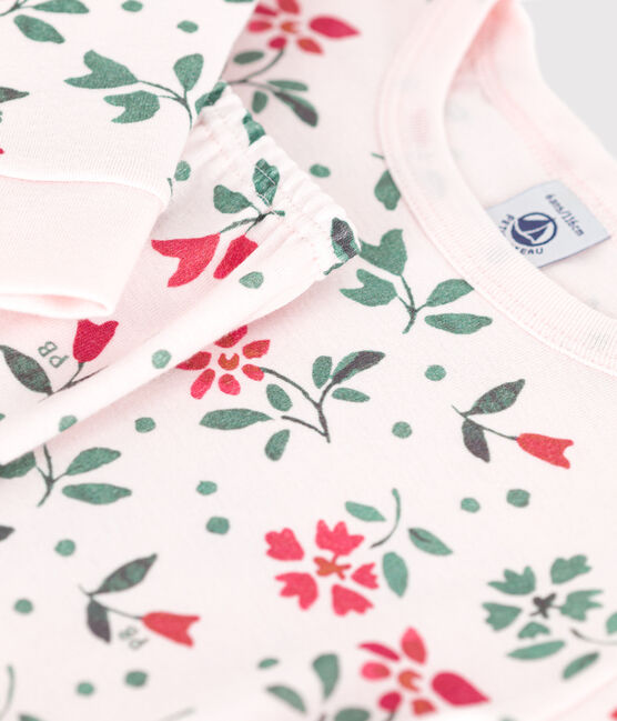 Pigiama molto aderente in cotone a fiori bambina rosa FLEUR/bianco MULTICO