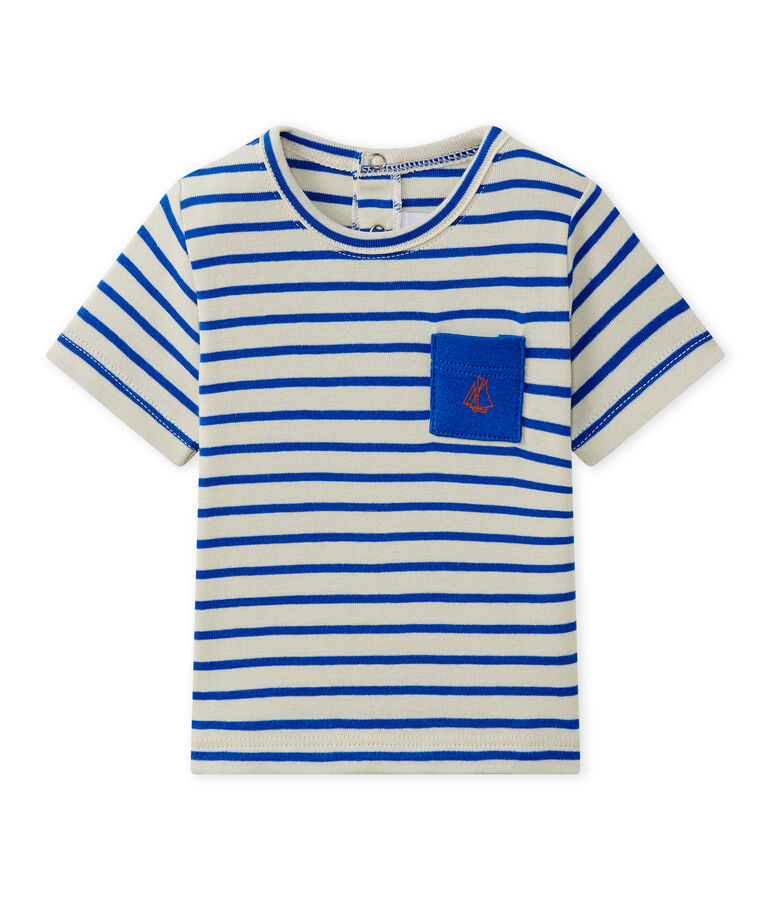 T-shirt beb&eacute; bambino a maniche corte rigata beige/blu