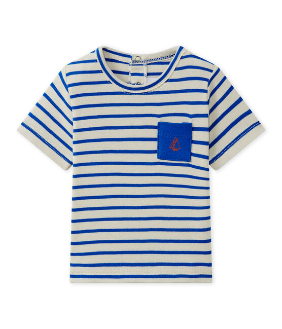 T-shirt bebé bambino a maniche corte rigata bianco FETA/blu PERSE