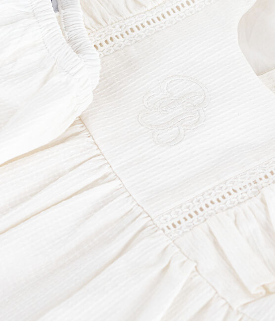 Abito senza maniche in cotone tinta unita ricamato, con bloomer abbinato neonata bianco ECUME