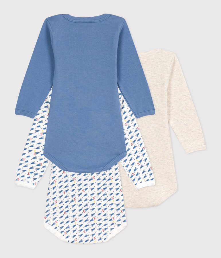 Confezione da 3 body a maniche lunghe in cotone con razzo stampato neonato multicolore