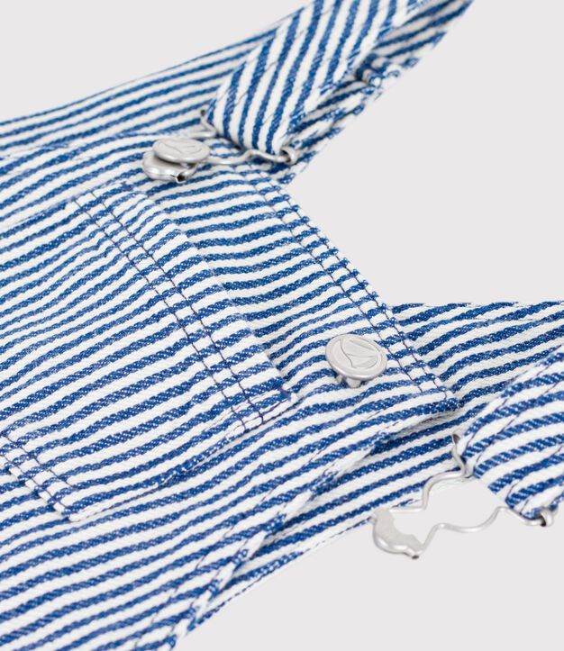 Salopette corta in serge beb&egrave;a righe neonato blu/bianco