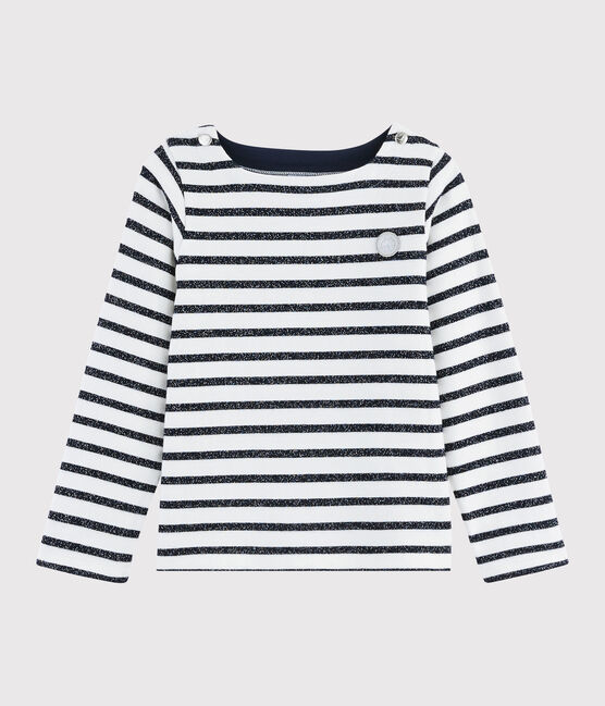 Marinière in jersey bambina bianco MARSHMALLOW/ SMOKING ARGENT BRILLANT