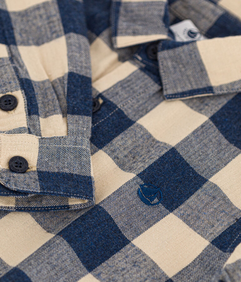Camicia a quadri in flanella di cotone bambino blu/ecru