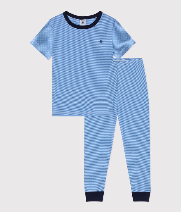 Pigiama a maniche corte e gamba lunga in cotone a righe bambino blu/bianco