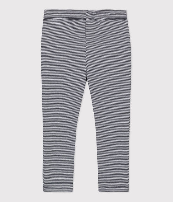 Pantalone in doppio jersey bambina blu SMOKING/bianco MARSHMALLOW