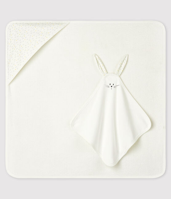 Cofanetto asciugamano quadrato da bagno e doudou bebè in spugna e cotone biologico bianco MARSHMALLOW/bianco MULTICO