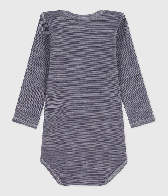 Body maniche lunghe in lana e cotone neonato blu SOIR/ MARSHMALLOW