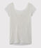 T-shirt donna con scollo ad acquasantiera sul retro in lino iridescente bianco LAIT/giallo OR