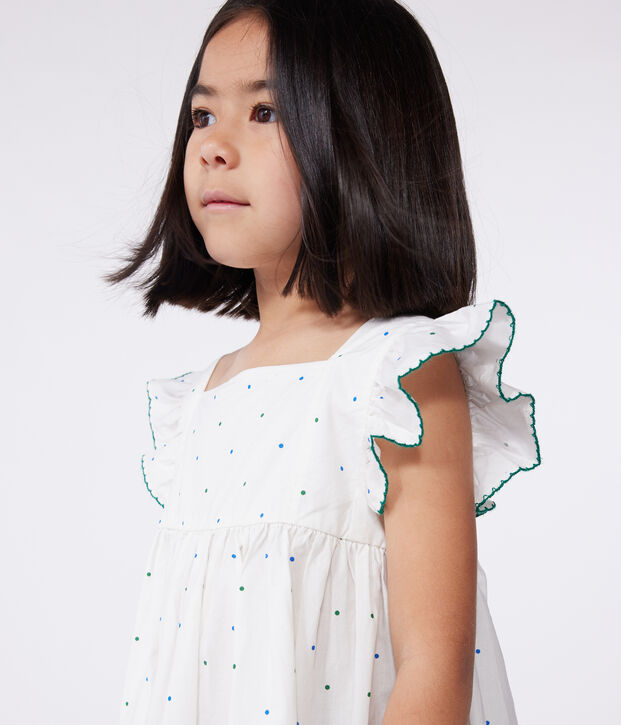 Abito lungo senza maniche in cotone a pois bambina bianco/multicolore