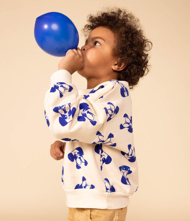 Felpa in molleton stampato bambino unisex ecru/blu