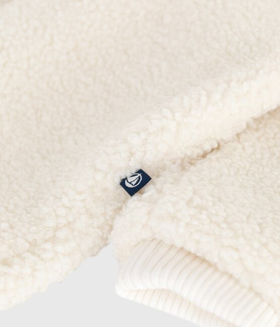 Tutina imbottita in sherpa con orecchie e fodera millerighe neonato ecru MILK