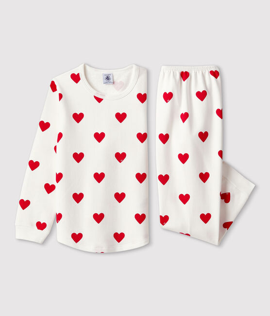 Pigiama bambino cuore in tessuto felpato bianco MARSHMALLOW/rosso TERKUIT