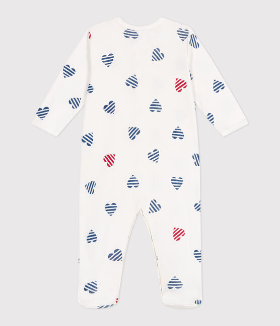 Pigiama in cotone a righe con cuori neonato bianco MARSHMALLOW/bianco MULTICO